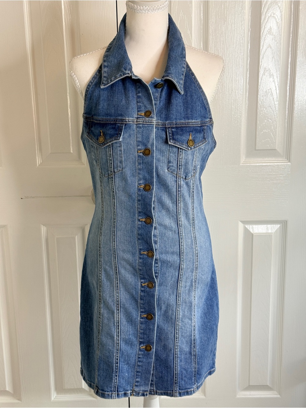 NWT Ramy Brook Susanna Denim Halter Mini Dress Blue Light Wash 28